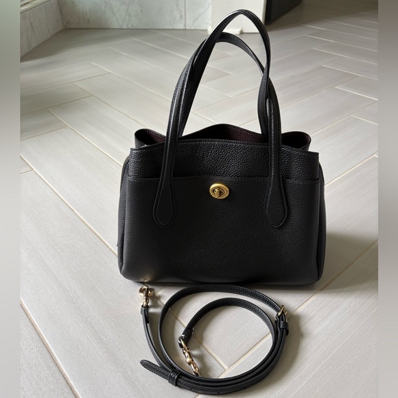 COACH Lora Carryall 30 Pebbled Black Leather Bag with Turlock, like new - Picture 2 of 11